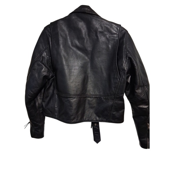 Y2k Vintage Chrome Womens size 8 Leather Moto Riding Fonzy Zip Rock Jacket Goth - Picture 2 of 16